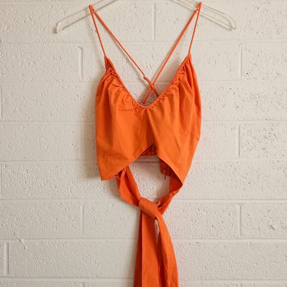 Tanya Taylor Cecil‎ Crop Top Orange Tie Front Tank Size 8 - Picture 4 of 10